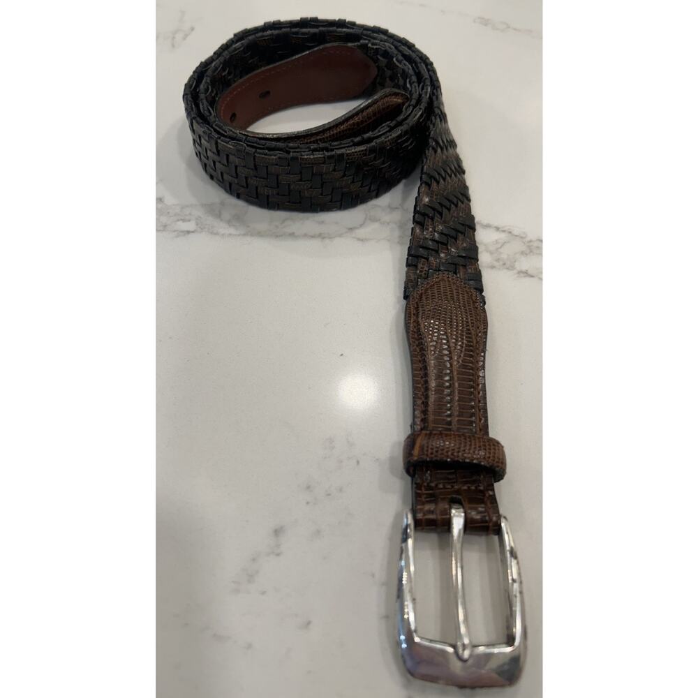 Brighton Brown & Black Leather Braided Belt P4100 Croc Embossed Mens Sz 40 - Picture 13 of 13